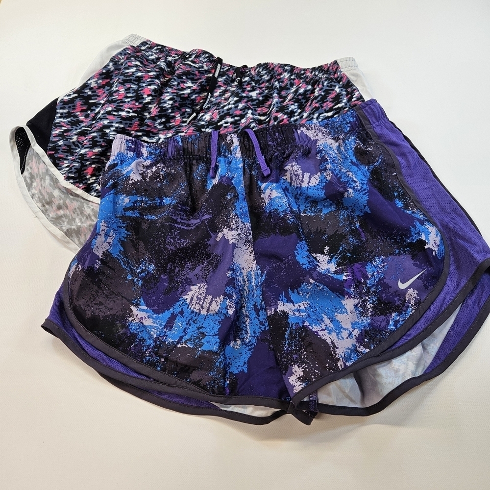 Lot Of 2 Nike Women's Drawstring Waist Dri-Fit Swim Shorts Purple Blue Large